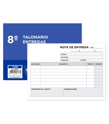 Talonario liderpapel entregas 8º original y 2 copias t328 apaisado